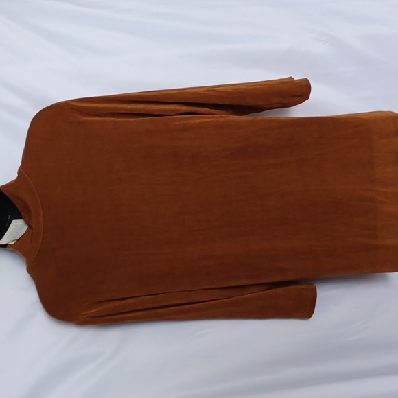 Coldwater Creek Mock Neck 3/4 Sleeve Tunic, copper color, stretchy, comfy, sz L - Picture 4 of 7